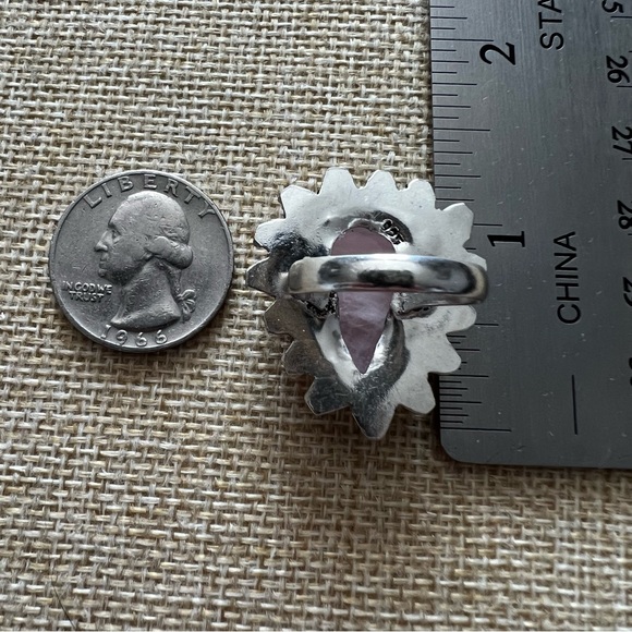 New Rose Quartz Crystal Stone Silver Overlay Ring Size 7.25 - Picture 5 of 7
